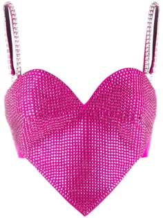 fuchsia pink stretch-wool crepe texture heart motif crystal embellishment adjustable shoulder straps sweetheart neck concealed rear zip fastening cropped Heart Crop Top, Embellished Crop Top, Crop Top Pink, Catty Noir, Heart Motif, Crystal Trim, Heart Top, Pink Crop Top, Cropped Tops