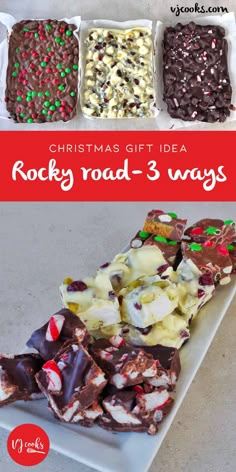 christmas gift idea rocky road - 3 ways with chocolate, marshmallows and candy