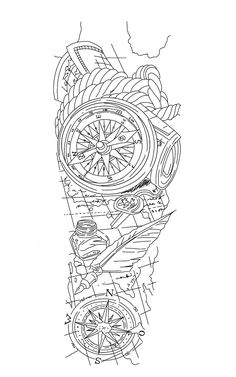 a black and white drawing of a watch