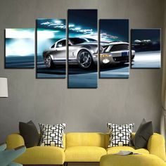 a sports car in motion on the road at night multi panel canvas wall art