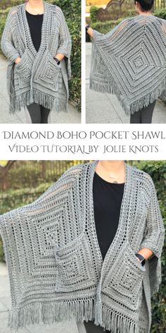 the diamond boho pocket shawl crochet pattern