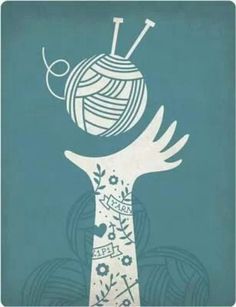 an illustration of a ball of yarn and knitting needles in the shape of a deer's head