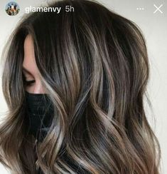 Dark Brown Base With Ash Blonde Balayage, Highlights To Disguise Gray Hair, Trendy Highlights For Brunettes, Brunette With Ash Blonde Highlights, Ashy Babylights On Dark Hair, Deep Brown Hair, Balayage Ideas, Hair Play, Mom Hair