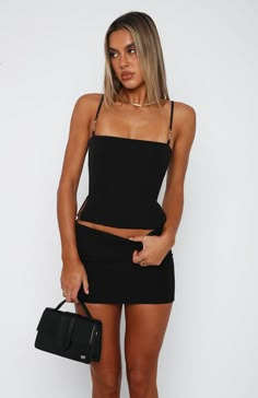 The Show Favourite Bustier Black. Head online and shop this season's latest styles at White Fox. Express delivery and AfterPay available. Outfits For Club Night Going Out, 21 Birthday Outfit, Black Going Out Tops, Skirt Set Outfit, W Pictures, Outfit Bar, Perspex Heels, Types Of Aesthetics, Bar Outfits