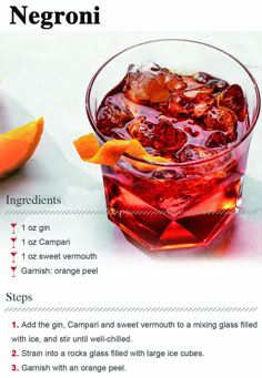 How To Make A Negroni, Negroni Cocktail Recipe, Classic Negroni, Negroni Recipe, Bartender Drinks Recipes, Negroni Cocktail, Liquor Recipes, Cocktail Drinks Alcoholic