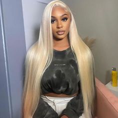 Collage of woman wearing Ishow 613 Blonde HD Lace Frontal Wig with close-up views of hairline and parting, showcasing long, straight blonde hair. 613 Straight Wig, Wigs Styles, Hair Frontal, Straight Wigs, Blonde Lace Front Wigs, 613 Blonde, Malaysian Hair, Hair Laid, Lace Front Human Hair