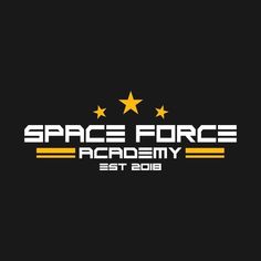 the space force academy logo on a black background with stars in the sky above it