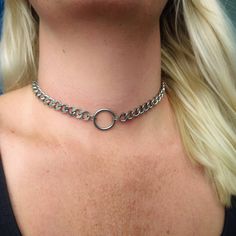 Chunky thick chain and O ring choker necklace in silver! Complete any outfit with this super trendy o-ring circle choker necklace! Width of links: 8mm Width of 0 ring: 20mm Made of stainless steel so will not tarnish or discolour. Available in 2 sizes: Small: (shown in photographs) Measures 12.5 inches + 3 inch extension chain  Medium: Measures 14.5 inches + 3 inch extension chain  Please don't hesitate to contact me with any queries or suggestions 😊  💕 You will receive this necklace gift wrap Trendy Metal Choker, Trendy Metal Curb Chain Jewelry, Round Metal Chain Choker, Metal Chain Choker, Metal Silver Chain Link Choker, Metal Chain Link Silver Chain Choker, Trendy Metal Chain Choker, Trendy Circle Metal Necklace, Adjustable Chain Choker