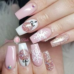 Winter Nails Acrylic, Snowflake Nails, Coffin Nails Long