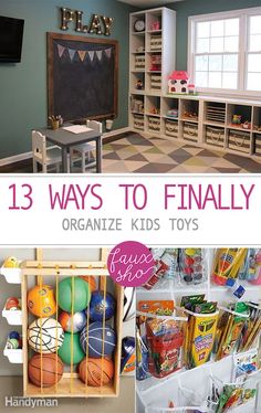 an organized kids'toy room with toys in bins