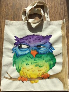 a bag with an owl painted on it