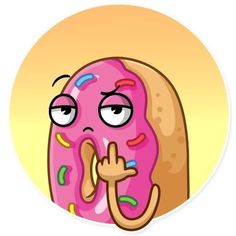 a pink donut with sprinkles covering it's face and eyes