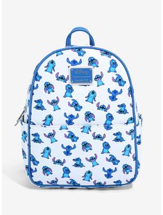 Loungefly Disney Lilo & Stitch Poses Allover Print Mini Backpack - BoxLunch Exclusive Stitch Backpack Target, Stitch Backpacks, Stitch Loungefly, Stitch School, Stitch Things, Disney Bags Backpacks, Lilo And Stitch Merchandise, Lilo Und Stitch, Stitch Backpack