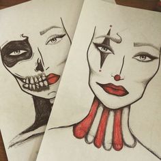 A couple of simple Halloween face charts #halloween #clown #makeup #skeleton… Clown Skeleton, Halloween Clown Makeup, Makeup Charts, Pierrot Clown, Face Charts, Halloween Clown, Makeup Face Charts, Halloween Makeup Inspiration