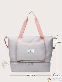 Bird in Bag - Aival Canvas Tote Bag Functional Everyday Foldable Bag, Trendy Gray Travel Bag, Functional Foldable Shoulder Bag For Daily Use, Portable Gray Shoulder Bag For Travel, Functional Foldable Bags For On-the-go, Versatile On-the-go Bag, Trendy Gray Portable Bag, White Multifunctional Rectangular Bag, Gray Zipper Closure Pouch Bags