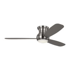 a ceiling fan with a light on the top and two blades in front of it