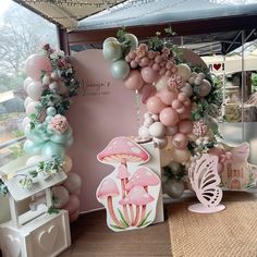 balloons and decorations are on display at a party