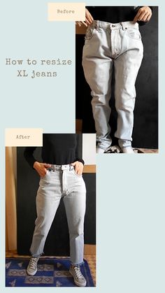 three pictures of different types of jeans and how to resize them