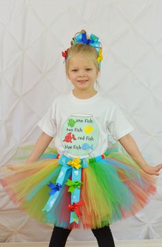 One Fish Two Fish Red Fish Blue Fish, Dr. Seuss Inspired Tutu, Fish Sculpture Bow, Rainbow Tutu Outfit, Nautical Theme Tutu, Fishy Tutu by TutuLulus on Etsy Seuss Costumes, Book Parade, Dr Seuss Classroom, Dr Seuss Activities