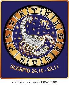 zodiac sign with scorpion in gold and blue