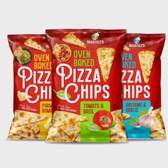 three bags of frozen pizza chips