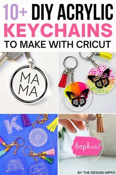 collage of acrylic keychain ideas to make with a Cricut cutting machine along with the text - 10+ DIY acrylic keychains Keychain Svg Free, Diy Acrylic Keychain, Cricut Keychain Ideas, Ideas To Make With Cricut, Free Keychain Svg, Keychain Svg Files, Leather Keychain Ideas, Keychain Background, Keychains To Make