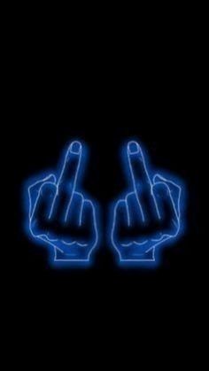 two fingers pointing at the same direction in blue light on a black background with text