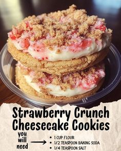 strawberry crunch cheesecake cookies stacked on top of each other