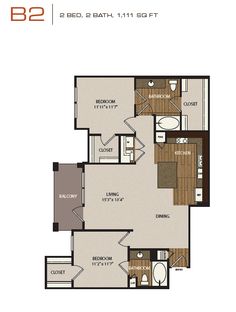 the b2 floor plan is shown with two bedroom and an attached kitchen, living room,