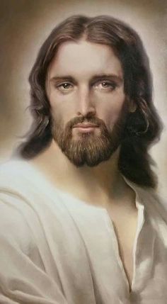 a painting of jesus with long hair and beard