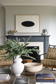 a living room filled with furniture and a fire place next to a painting on the wall