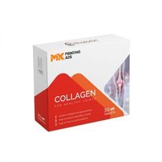 the packaging for collagen is shown on a white background with red and orange accents