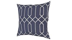 a dark blue pillow with white lines on the front and back, sitting on a white background