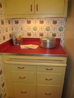 the kitchen counter is clean and ready to be used for baking or serving food,