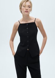 Halter-neck vest with buttons - Woman | MANGO USA Female Vest, Mango Tops, Square Neck Top, Button Front Top, Tailored Design, Women's Coats & Jackets, Ladies Tops Fashion, Nice Tops, Halter Neck