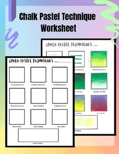 the worksheet for chalk pastel technique is shown in three different colors and sizes