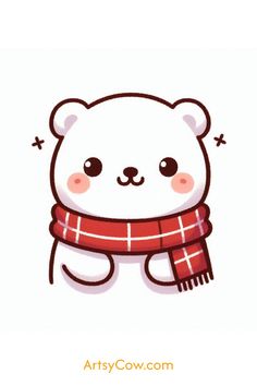 a white teddy bear wearing a red scarf