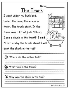 the trunk worksheet for kids to learn how to read and understand what things are in