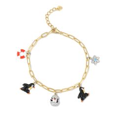 Spread the holiday joy with this adorable penguin charm! The penguin is paved with a combination of jet black and colorful enamel, and specifically its belly is paved in white and yellow enamel, and a touch of light orange for its feet. The three penguins in this bracelet represent three different states, which are very lively. It is suitable for wearing on a beach holiday in summer.Carat Weight: 0.744 ctStone Size: 1,0.8,2.2 mmNumber of Stones: 79 Stone Color: Diamond White, Aquamarine BlueSton Cool Penguin, Penguin Family, King Penguin, 925 Silver Bracelet, Favorite Flowers, Bracelet Online, Cute Penguins, Hug Me, Beach Holiday