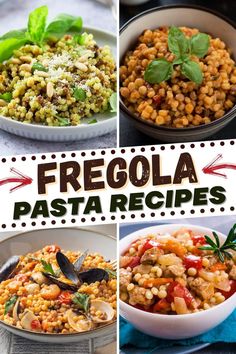 collage of different pasta dishes with the words fresola pasta recipes on them