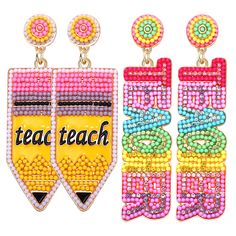 PRICES MAY VARY. ♥ Delicate Teacher Earrings -- Giving our funny pencil earrings for those that grow minds, inspire, plant seeds and never cease to show their students that the world is full of possibilities! Including 2 pairs of cute dangle earrings in different colors, features enamel pencil/teacher charms dangling from elegant pearl studs, perfect to complete your working day outfits! And help you display you are a great teacher wherever you go ♥ Enamel Pencil Drop Earrings -- Have a special Pencil Earrings, Student Birthday Gifts, Teacher Jewelry, Teacher Earrings, Teacher Appreciation Gifts Diy, Student Birthdays, Teacher Birthday Gifts, Paper Daisy, Teacher Birthday