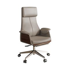 an office chair with wheels and a leather upholstered seat