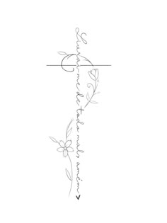 a drawing of a cross with flowers on it