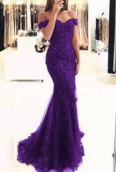 Off The Shoulder Prom Dress, Purple Evening Dress, Mermaid Prom Dresses Lace, Purple Prom, Dresses Purple, V Neck Prom Dresses, Prom Dresses 2019, Purple Prom Dress, Lace Prom Dress