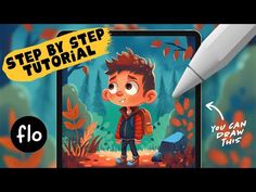 an ipad screen with the text step by step on it and a cartoon image of a boy