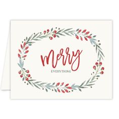 merry card with red berries and greenery