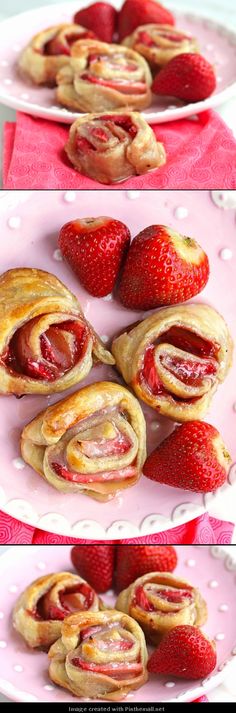 strawberry pastries on a pink plate with strawberries