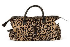 One Kings Lane - California-French Decor Leather Duffel Bag, Leather Duffel, French Decor, Louis Vuitton Speedy Bag, Printed Leather, Duffel Bag, One Kings Lane, Duffle Bag, Leopard Print