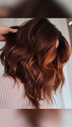 Hair Color Red With Highlights, Fall Hair 2023 Red, Brunette Reddish Hair, Brunette Fall Hair 2023 Red, Hair Color For 2023 Spring, Red Brown Hair With Copper Highlights, Bayalage Copper Brown, Cowboy Copper Hair Fall