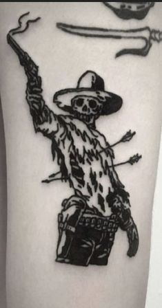 Mexican Cowboy Tattoo, Creature Tattoo Ideas, Lobotomy Tattoo, Scary Tattoo Ideas, Dark Feminine Tattoos, Zombie Tattoo, Wizard Tattoo, Dead Tattoo